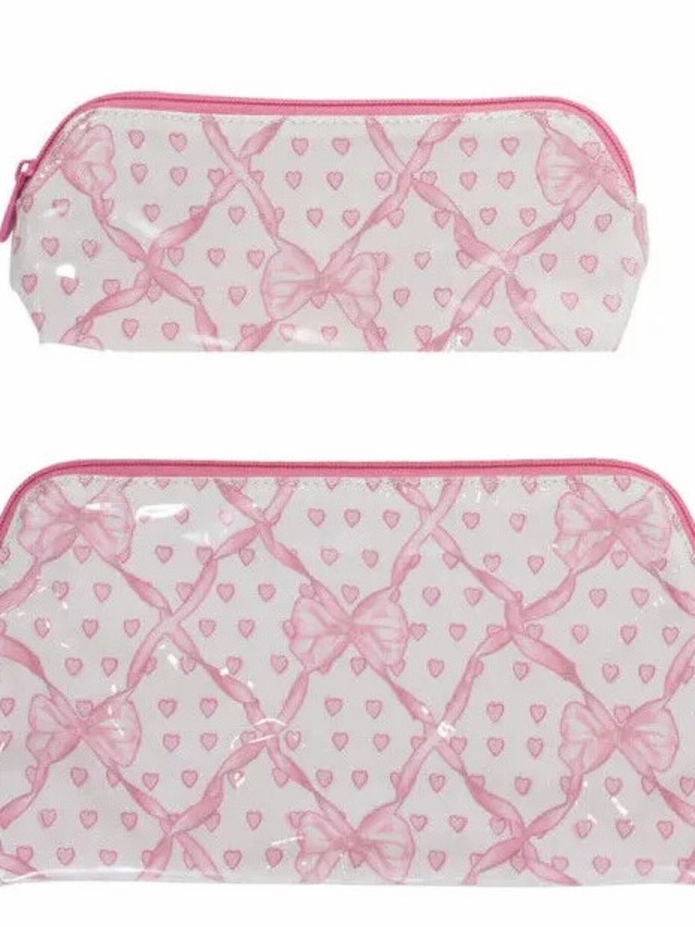 NWT! LoveShackFancy x Roller Rabbit Pink & White Bow Stripe Makeup Bag Heart